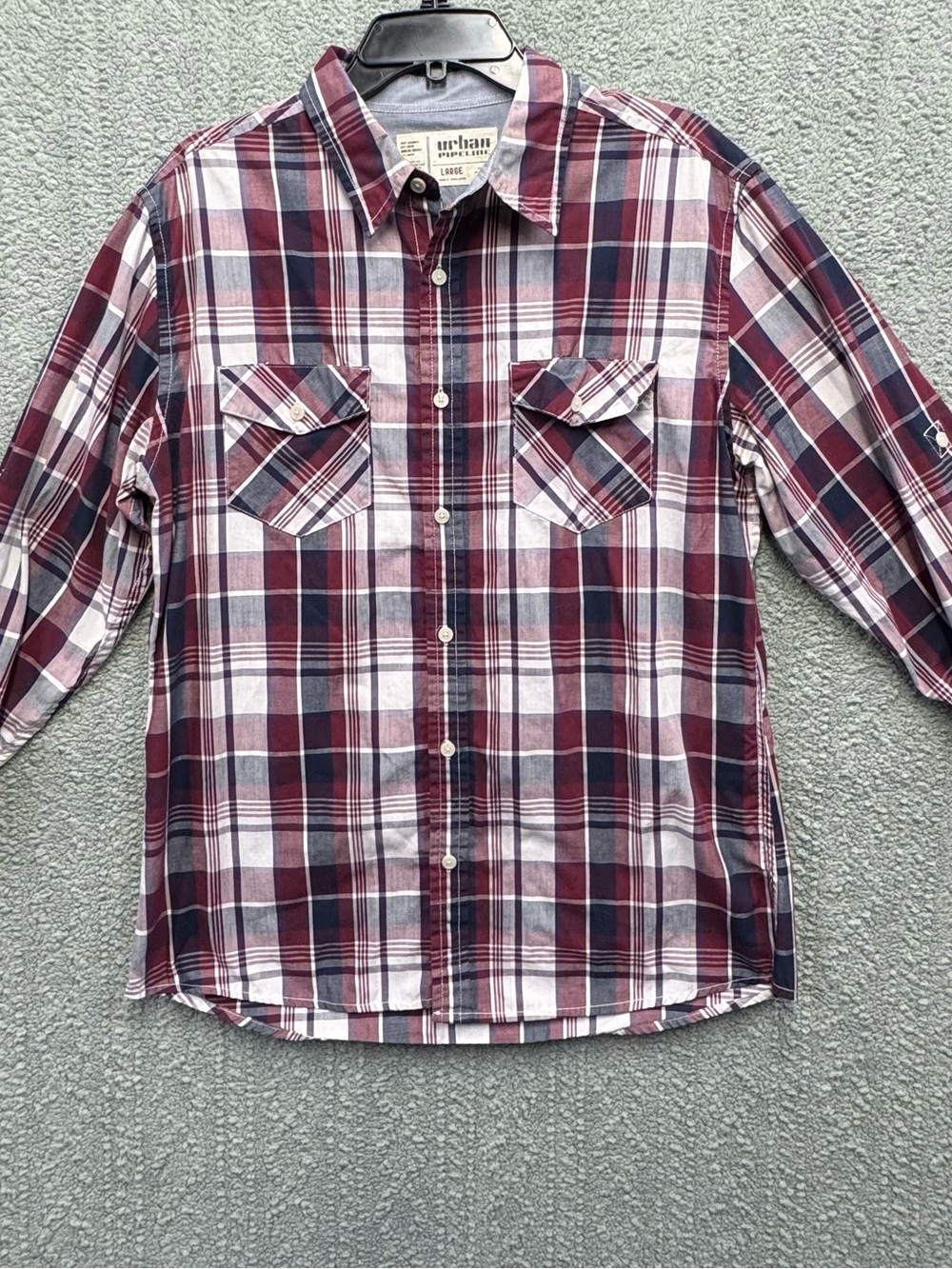 urban pipeline Red, Navy & White Plaid Button-Down Shirt